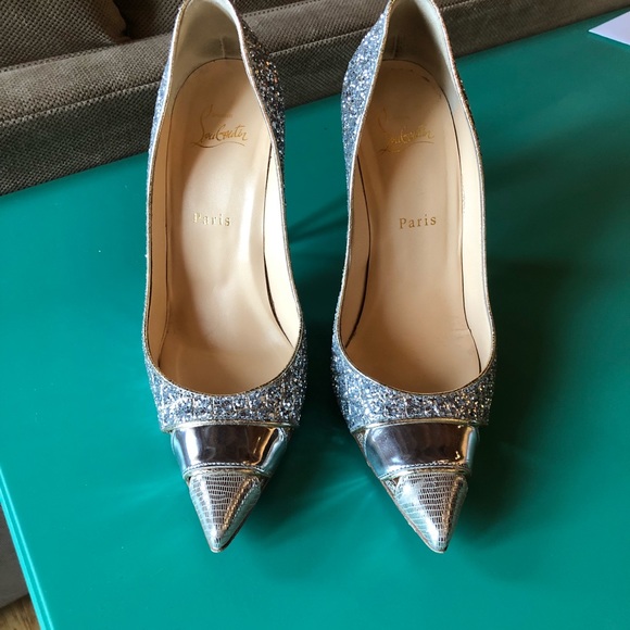 Louboutin Biblio Silver Glitter, like new heels - Picture 5 of 8